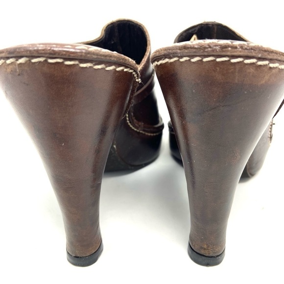 Coach Kaley Brown Leather Heeled Platform Mule Clog Slides Made in Italy - Picture 5 of 9